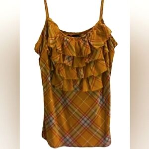New York & Company Ruffled Orange Plaid Tank Top Size XL